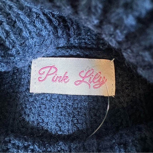 Pink Lily Womens M Oversized Fit Bulky Blue Silver Turtleneck Sweater Heavy - Picture 5 of 11